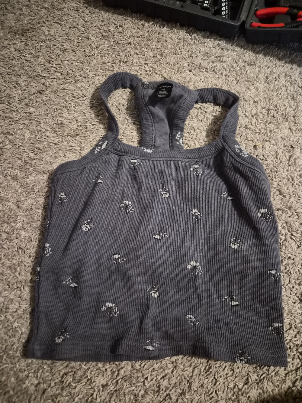 TomboyX Charcoal Gray Ribbed Floral Tank